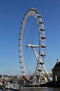 The London Eye, a giant Ferris wheel located in London, UK