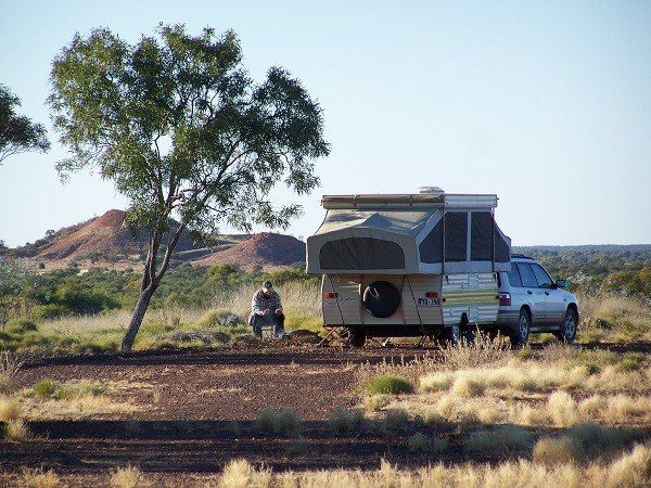 Camper Trailer at Poddy Creek Campground near Winton Queensland Australia in 2011