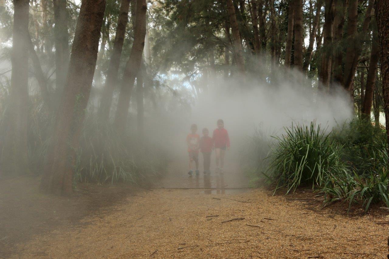 Children in the Mist in the Sculpture garden at the National Gallery of Australia in Canberra
