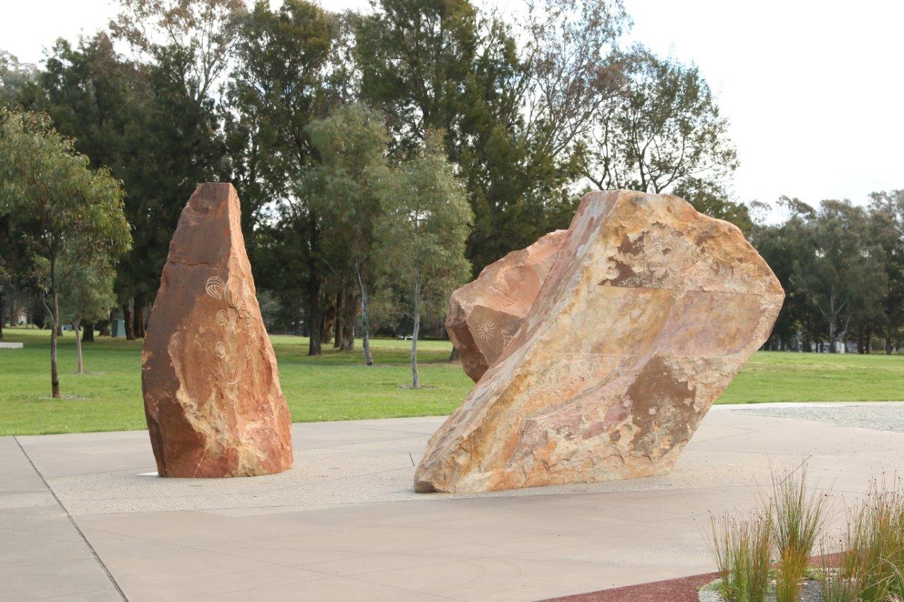 Sculptures along the path between Questacon and the National Gallery of Australia in Canberra