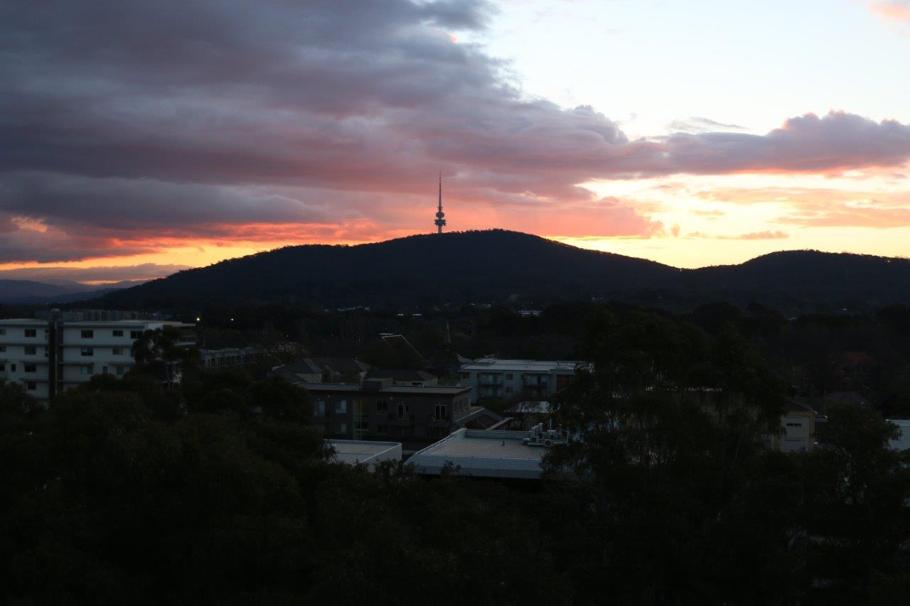View of Black Mountain Tower at Sunset in Canberra Australia