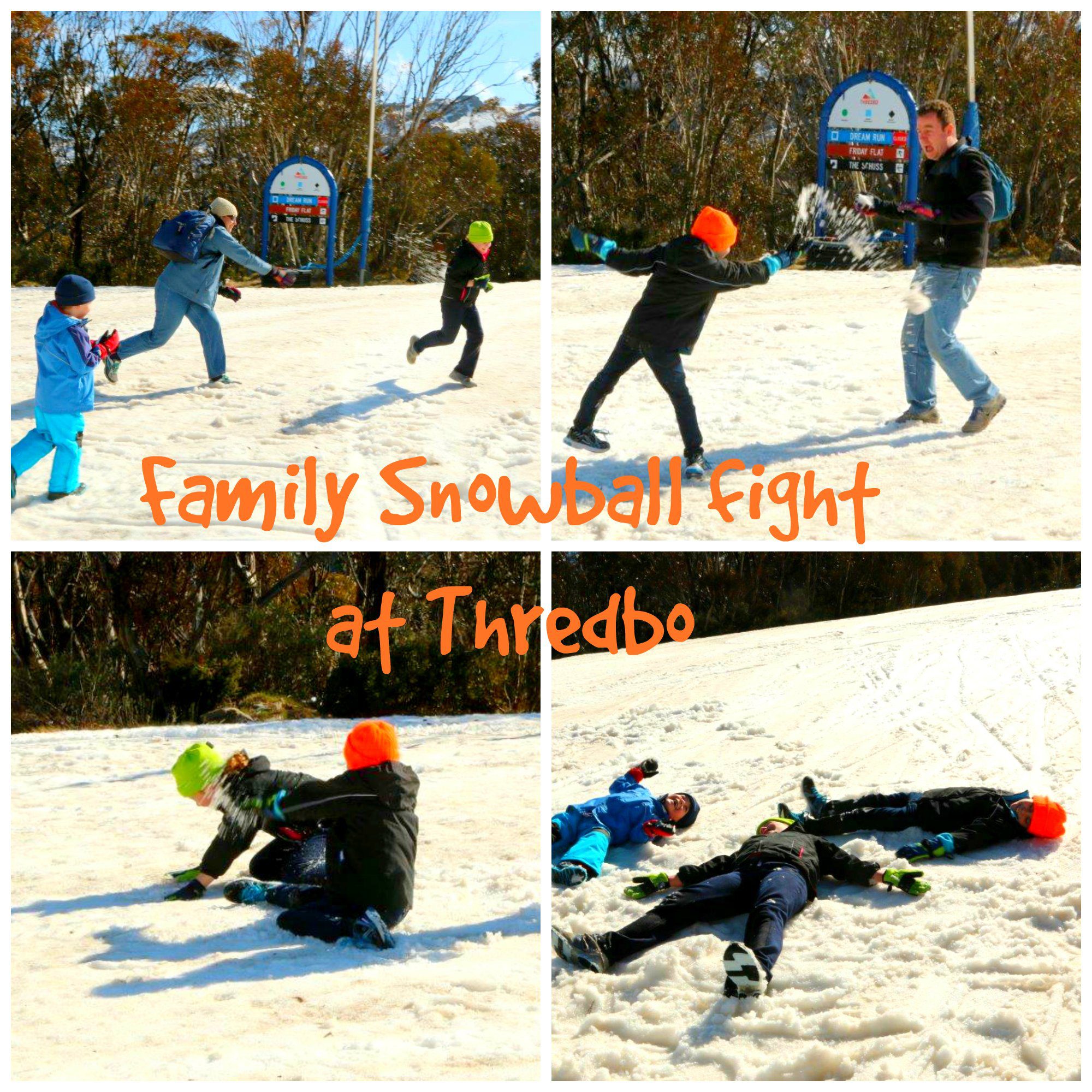 Family Snowball Fight at Thredbo in the Snowy Mountains Australia