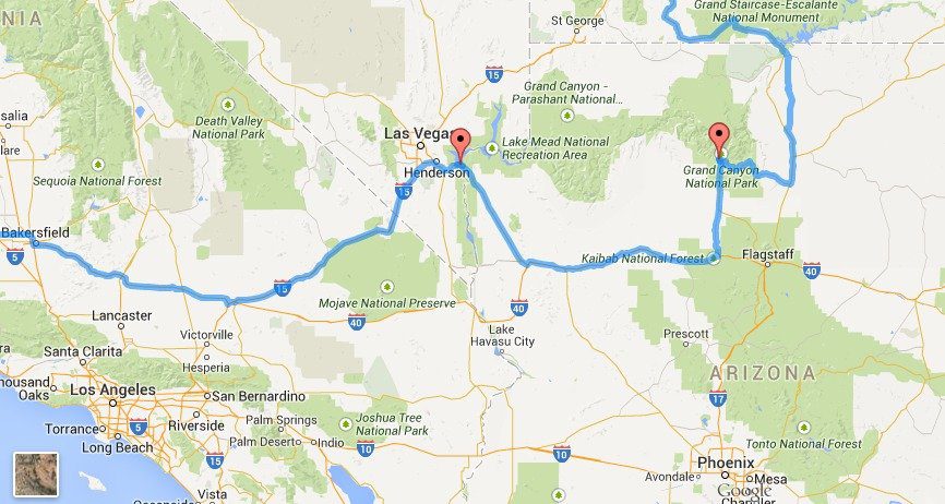 Randy Olsen - California and Arizona Optimised Route Map