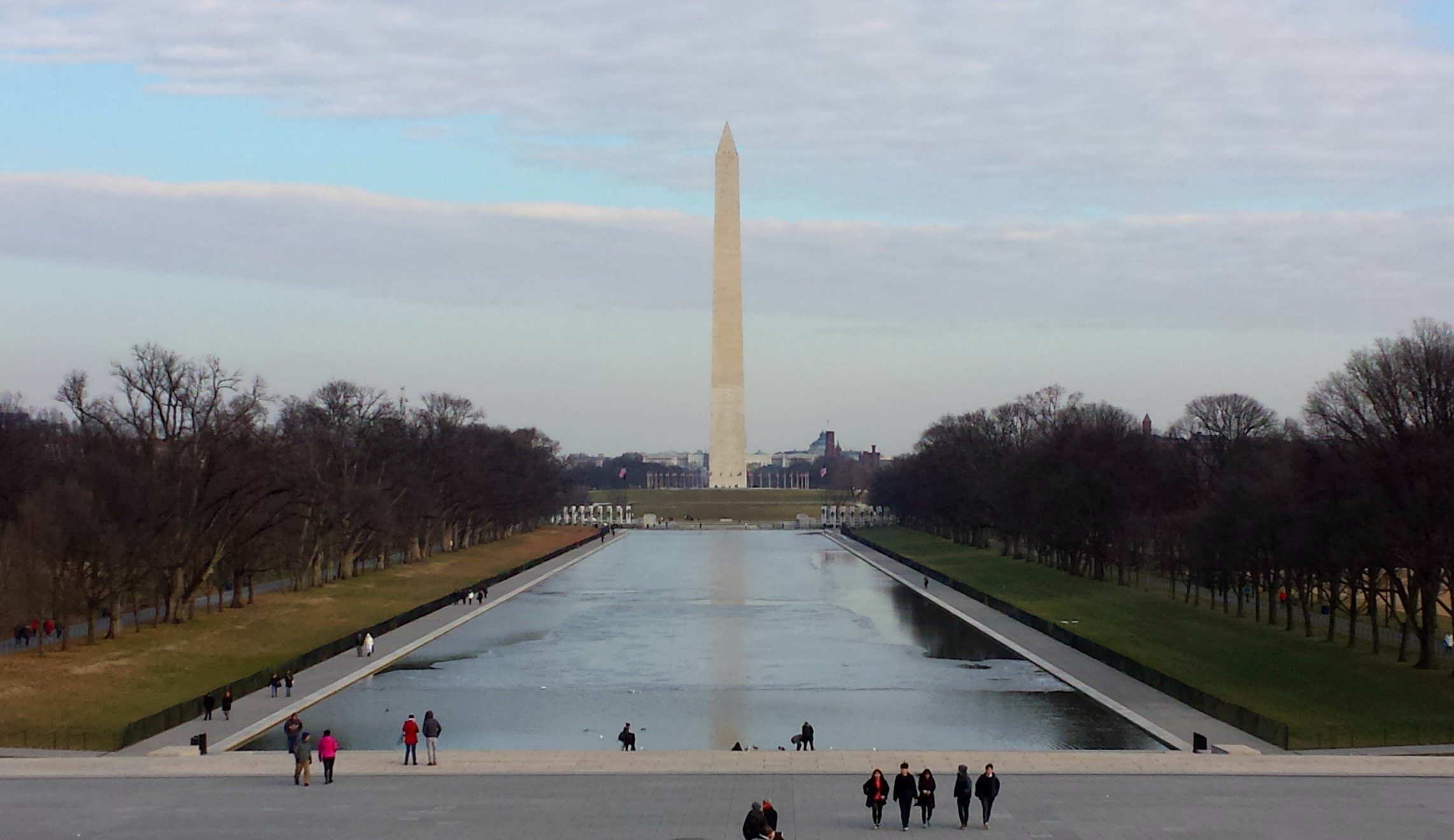 The Washington Monument over the Reflecting Pool in the National Mall, Washington DC