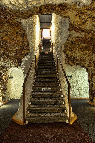 Stairs to the top of the hill in the Underground motel in White Cliffs, Outback Australia