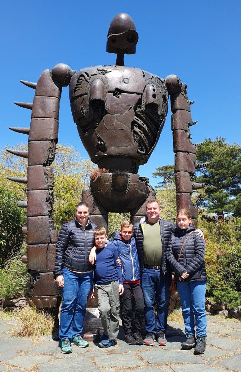 Ghibli Museum on the Roof - our family with the Robot