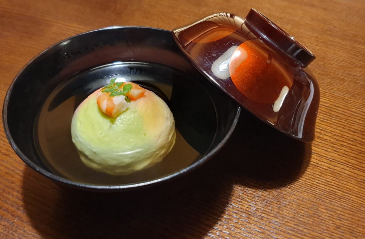 KAI Kinugawa Keiseki Dinner - Spring Three Colors Dumpling with Shrimp and Japanese Pepper Leaf