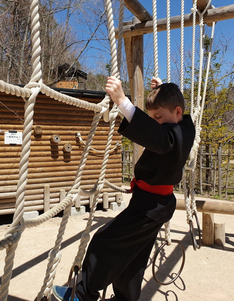 Our Son Tackling the Obstacles at Oshino Ninja Village